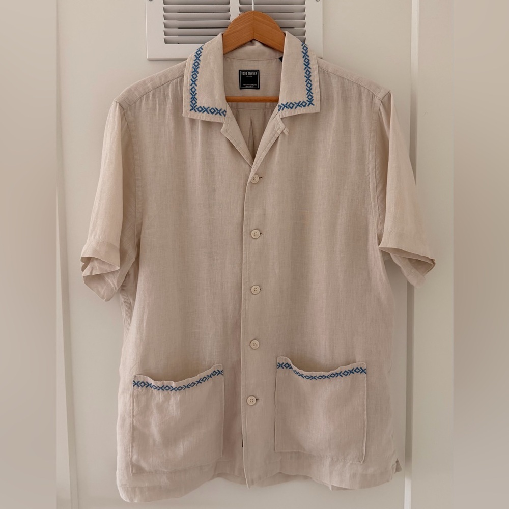 Todd Snyder Beige Short Sleeve Jacket with Blue Trim